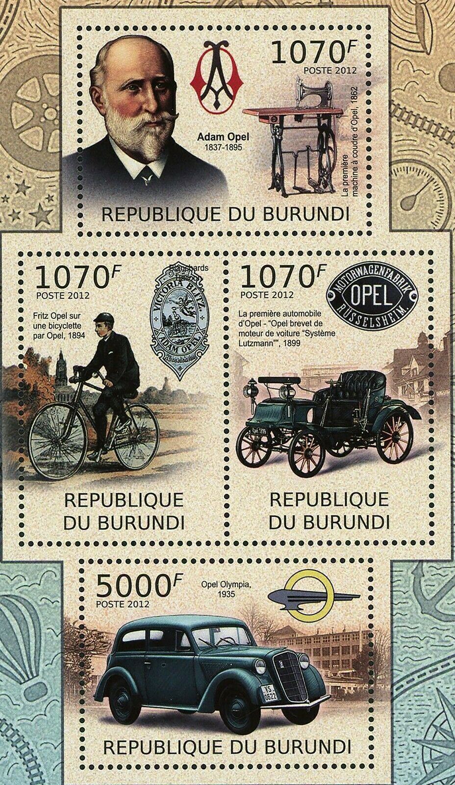 Opel Cars & Adam Opel Stamp First Opel Olympia Transportation S/S MNH #2411-2414 - Fresh Stock Dated January 2026