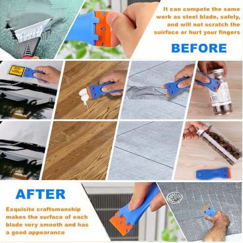 Plastic Blade Scraper, 2PCS Razor Scraper Tool 50PCS Double Edged Blades, Clean - Fresh Stock Dated February 2026