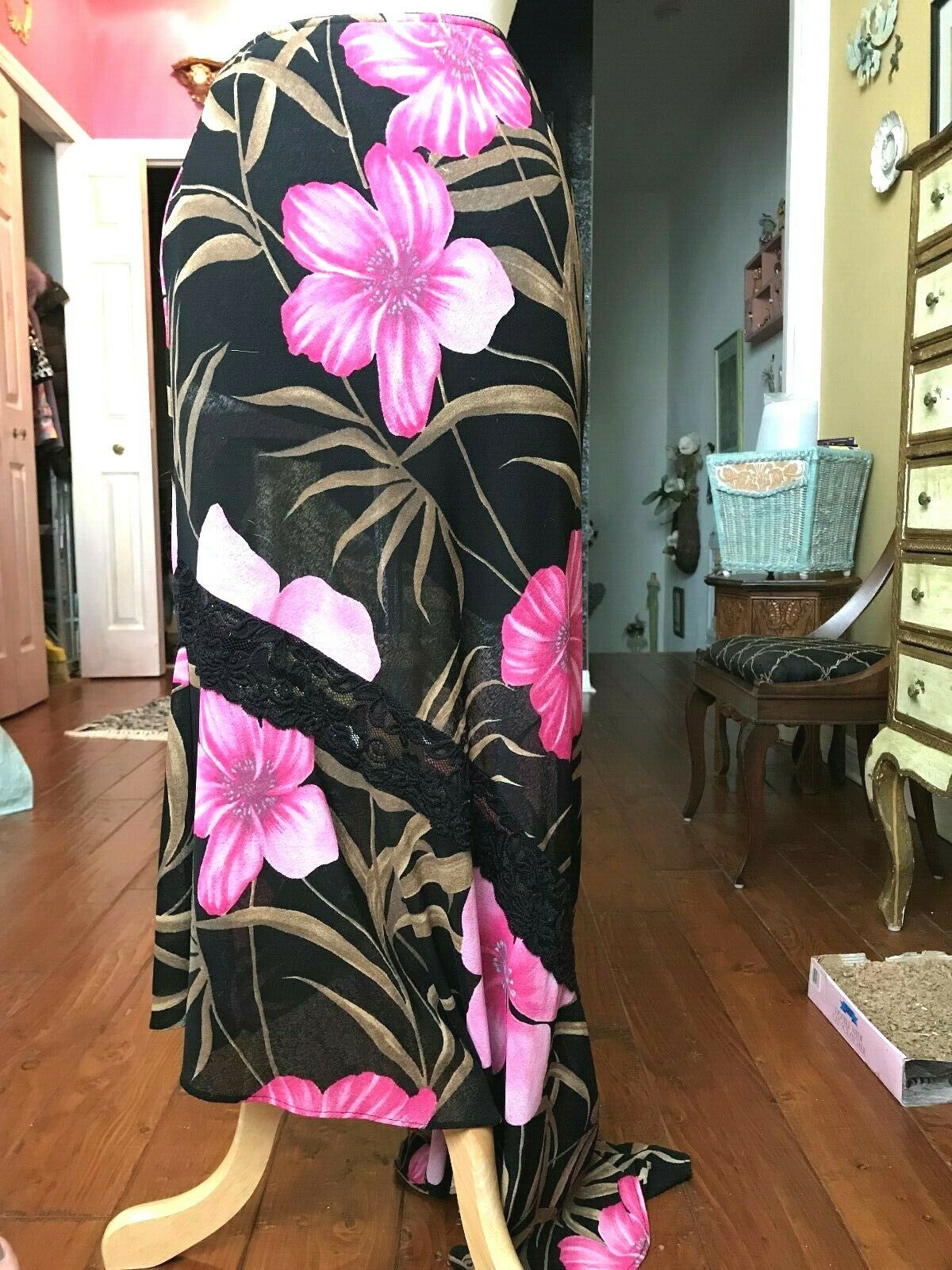 Vintage Cache Long Flowered Skirt with Lace Inset in Small - Fresh Stock Dated February 2026