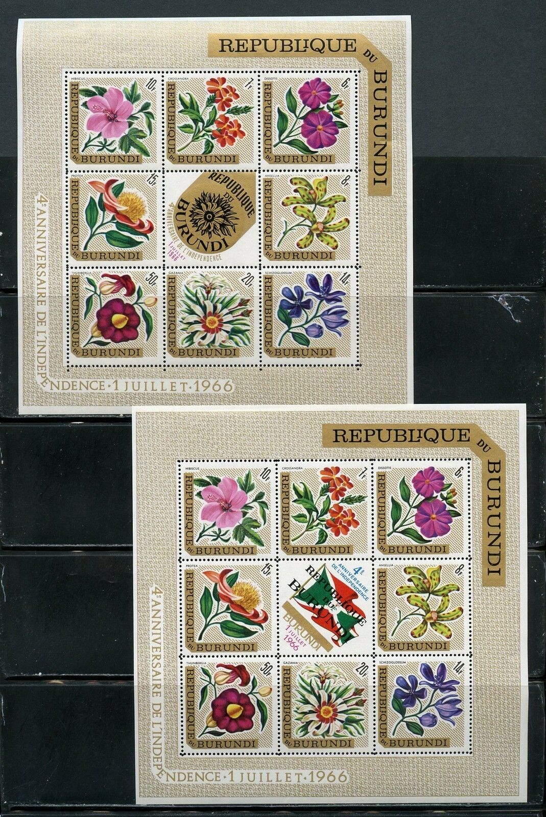 BURUNDI  FLOWERS SET OF FOUR SHEETLETS OF NINE   MINT NEVER HINGED  OG - Fresh Stock Dated January 2026