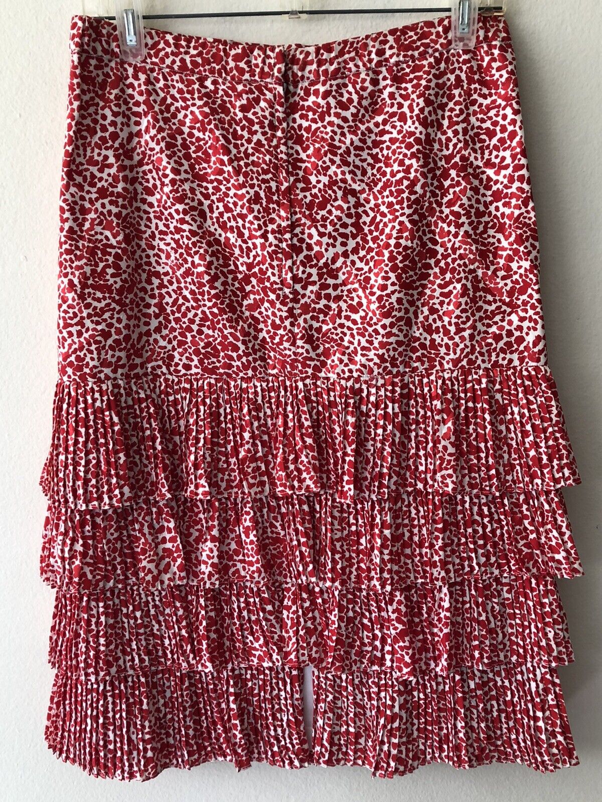 Vintage 1980s Raul Blanco 100% Silk Tiered Pleated Ruffle Skirt Red White 8/Med - Fresh Stock Dated March 2026