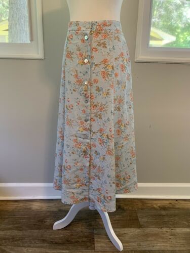 Vintage 80s Blue Floral Cottagecore Midi Skirt XXL 20 - Fresh Stock Dated February 2026
