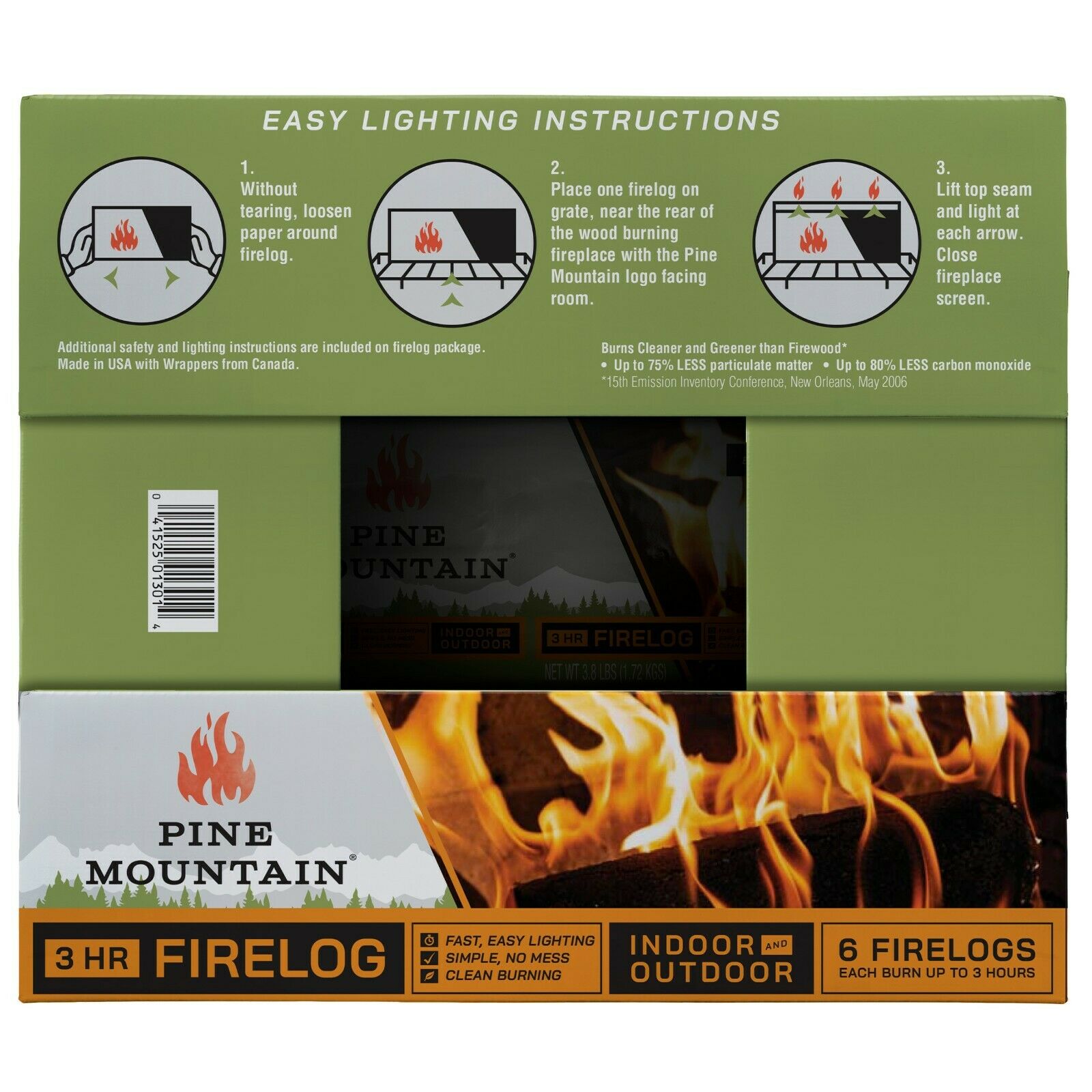 Pine Mountain Traditional 3 Hour Easy Starter Long Burning Firelogs, Pack Of 6 - Fresh Stock Dated December 2025
