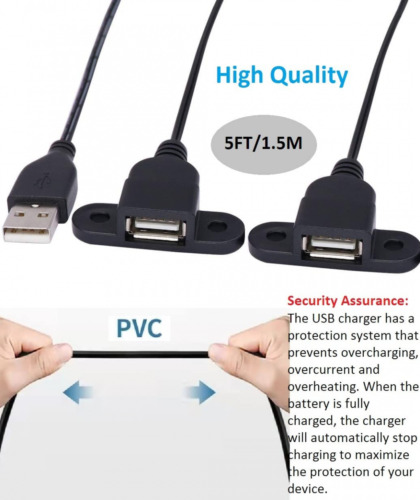 USB 2.0 Charging Extension Cable Male to Dual Female, 5FT/1.5m Charger Black - Fresh Stock Dated February 2026