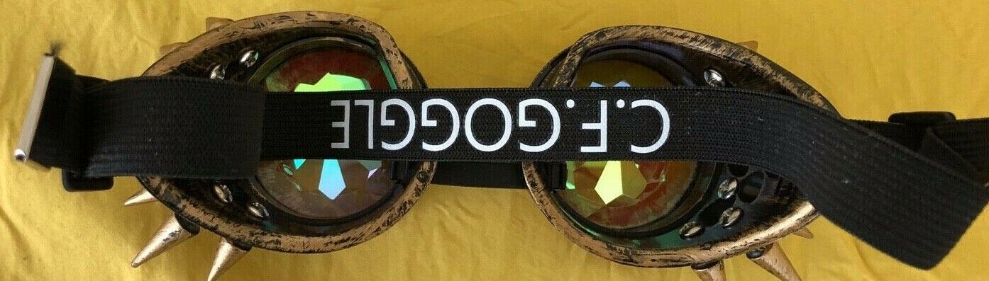 Steampunk Steam Punk Glasses Goggles Spikes Iridescent Lenses Gold Brass - Fresh Stock Dated February 2026