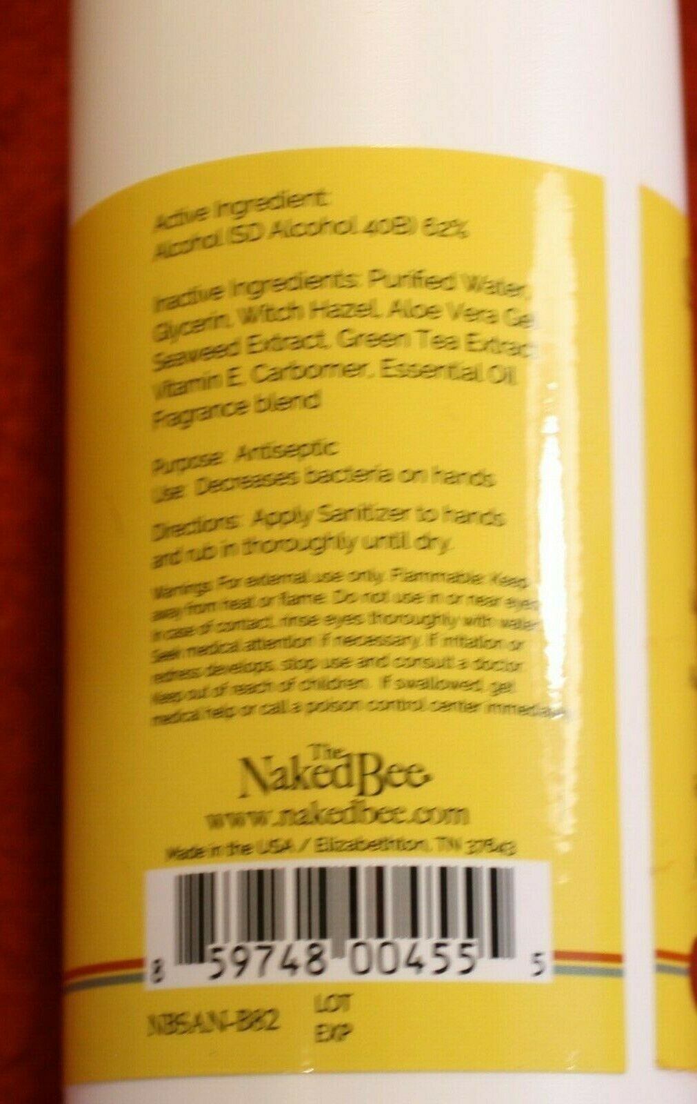 The Naked Bee 1-8 oz bottle Soothing Hand Sanitizer Orange Blossom Honey - Fresh Stock Dated February 2026