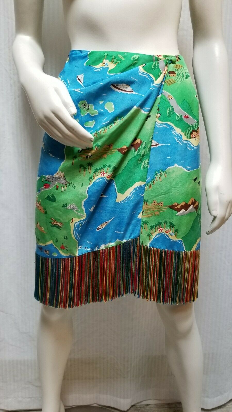 Vintage PERRY ELLIS Portfolio Silk Multi Colored Fringe Wrap Skirt - Size M - Fresh Stock Dated December 2025
