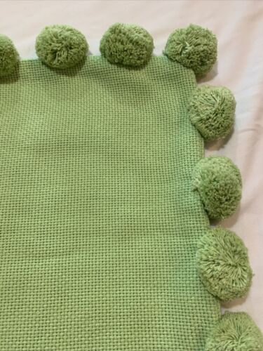 PB TEEN Pom Pom Pillow cover lumbar 12 x 24. Green organic cotton - Fresh Stock Dated December 2025