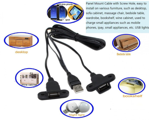 USB 2.0 Charging Extension Cable Male to Dual Female, 5FT/1.5m Charger Black - Fresh Stock Dated February 2026