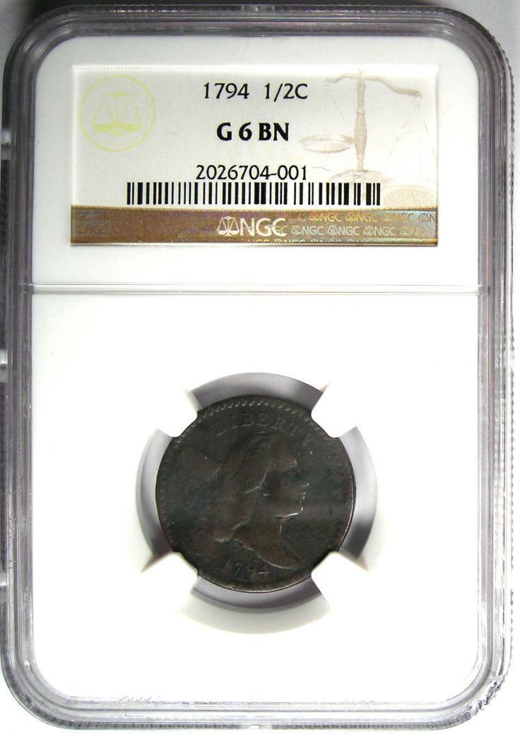 1794 Liberty Cap Flowing Hair Half Cent 1/2C - NGC G6 (Good) - Rare Coin! - Fresh Stock Dated February 2026