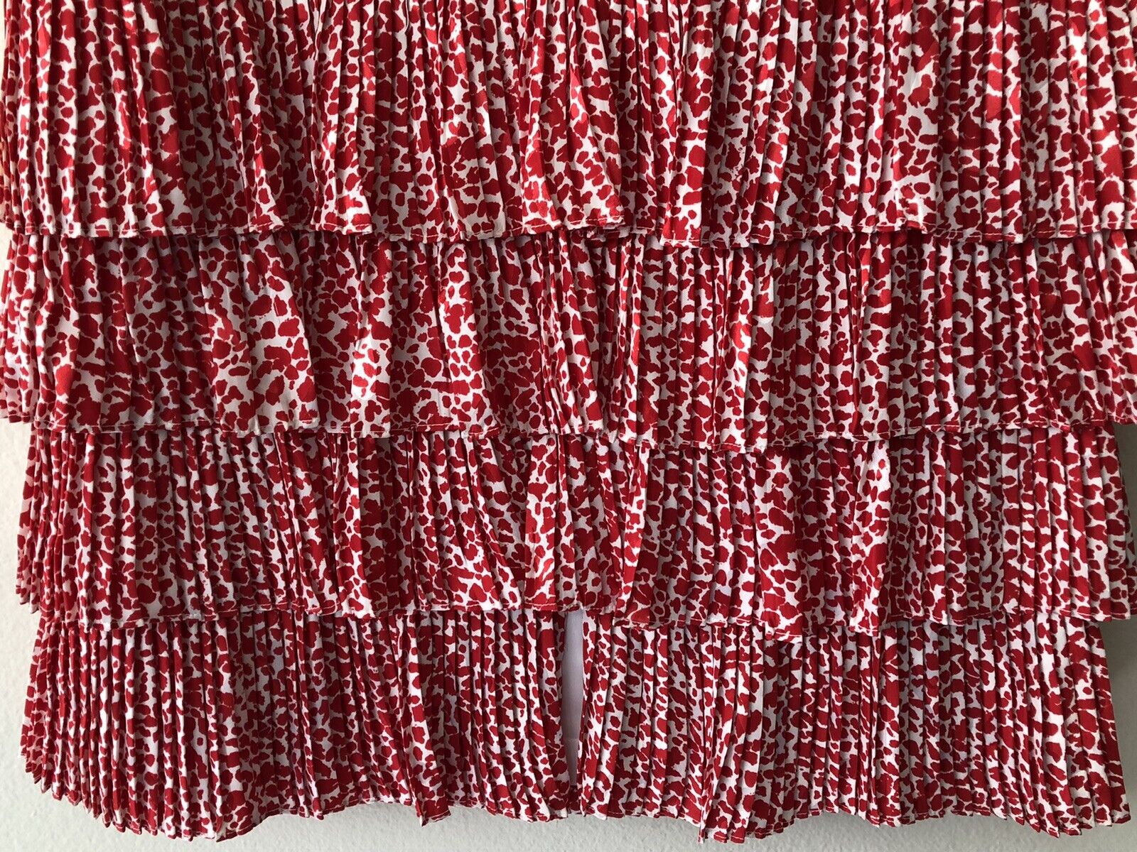 Vintage 1980s Raul Blanco 100% Silk Tiered Pleated Ruffle Skirt Red White 8/Med - Fresh Stock Dated March 2026