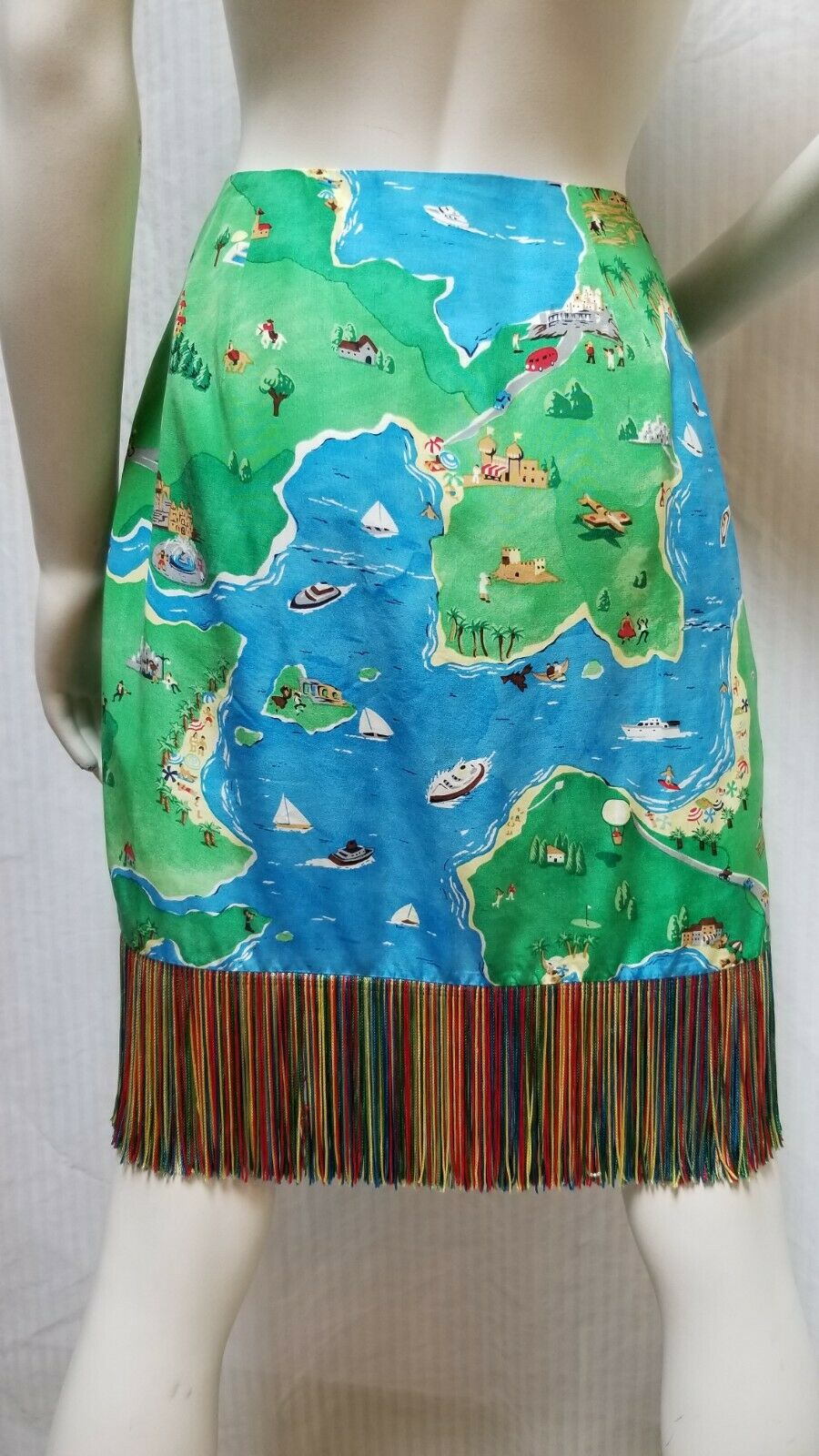 Vintage PERRY ELLIS Portfolio Silk Multi Colored Fringe Wrap Skirt - Size M - Fresh Stock Dated December 2025