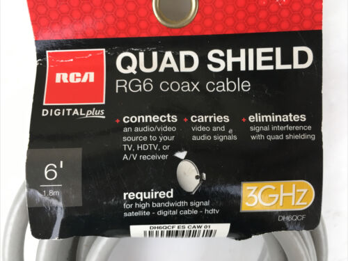 RCA DH6QCE Quad Shield RG6 6 Feet 1.8 Meter Coax Cable 3GHz HDTV Gold Plated Con - Fresh Stock Dated December 2025