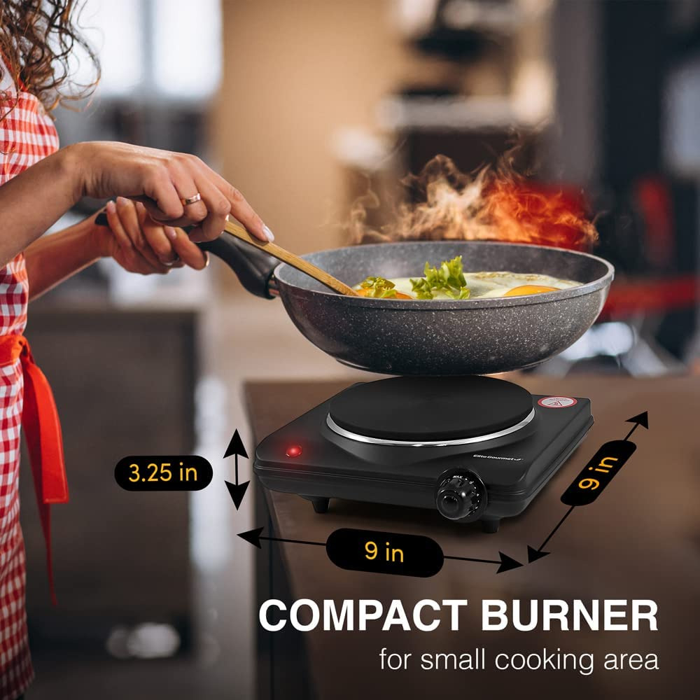 Elite Gourmet Countertop Cast Iron Burner Electric Hot Plate Easy to Clean Black - Fresh Stock Dated February 2026