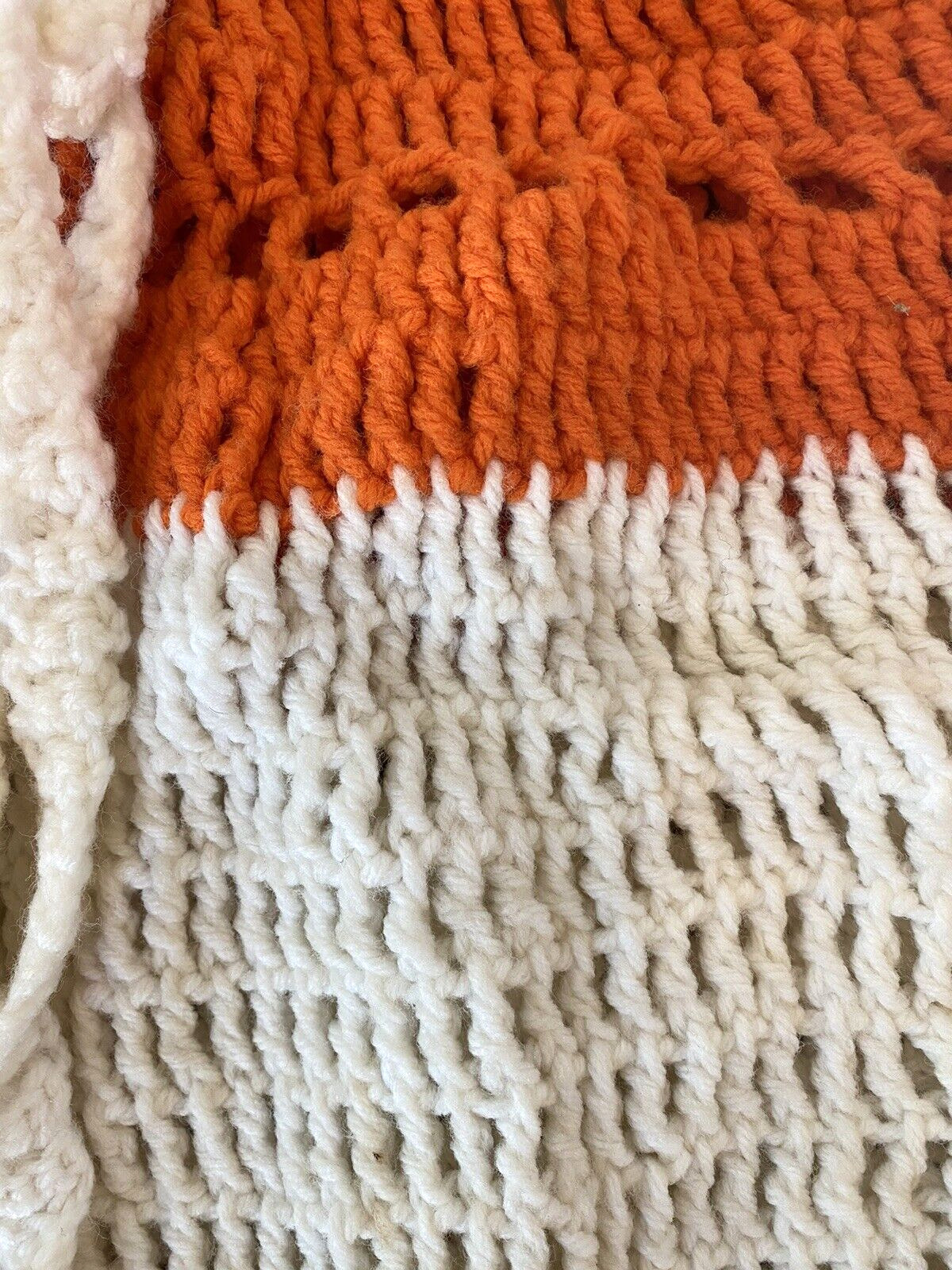 Vintage Handmade Crocheted Skirt Small 1970's Orange & White Fringe Retro Boho - Fresh Stock Dated March 2026