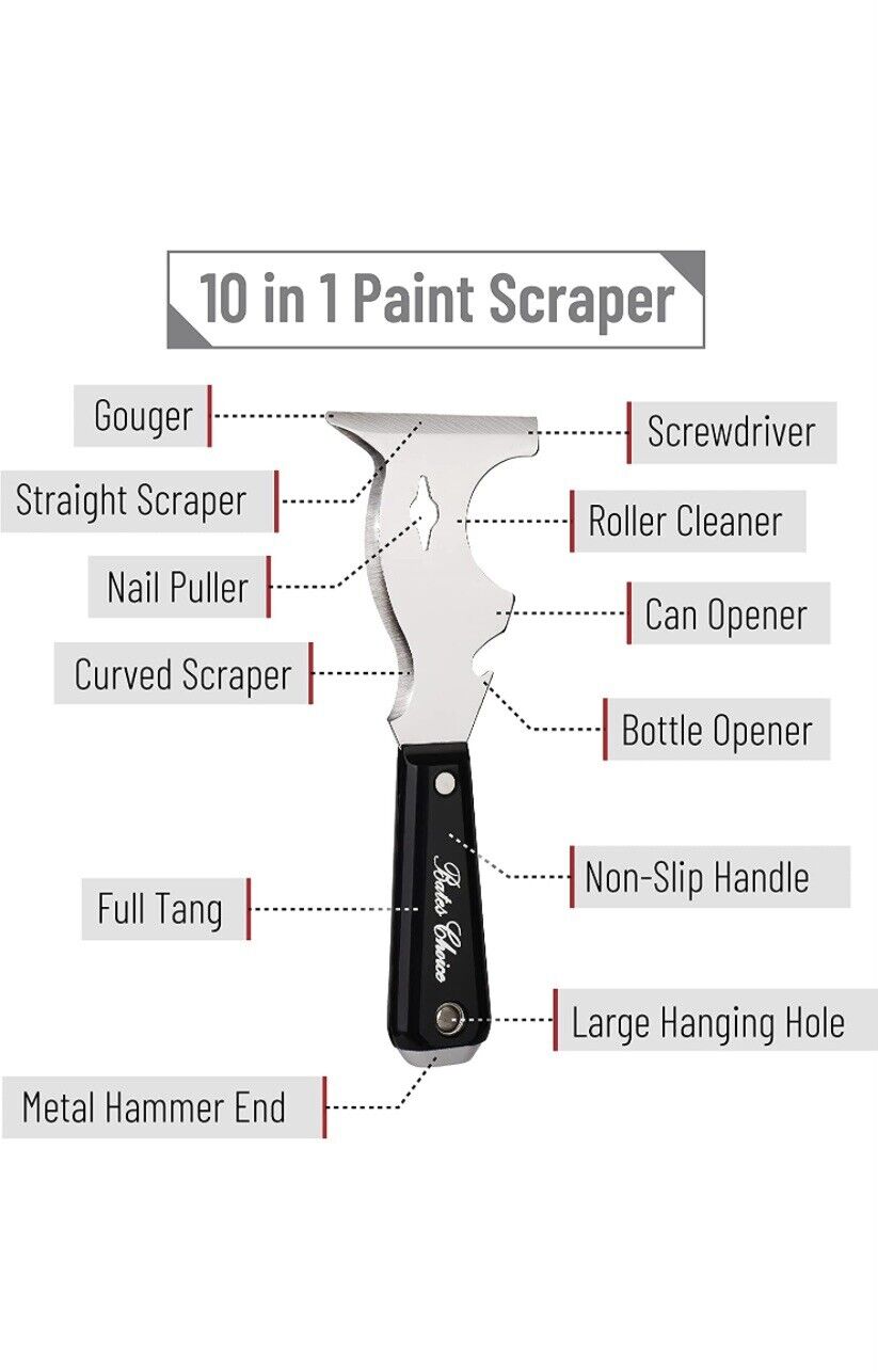 10 in 1 Paint Scraper for Wood, Painters Knife, Painting, Spackle Tool - Fresh Stock Dated February 2026