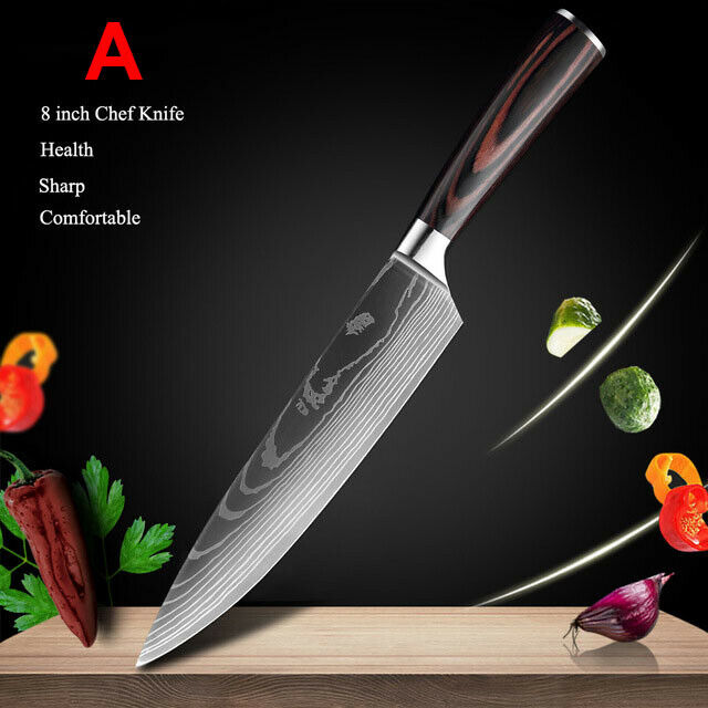 Damascus Pattern Chef's Knife Set Japanese Kitchen Knives Cleaver Slicing Tool - Fresh Stock Dated December 2025