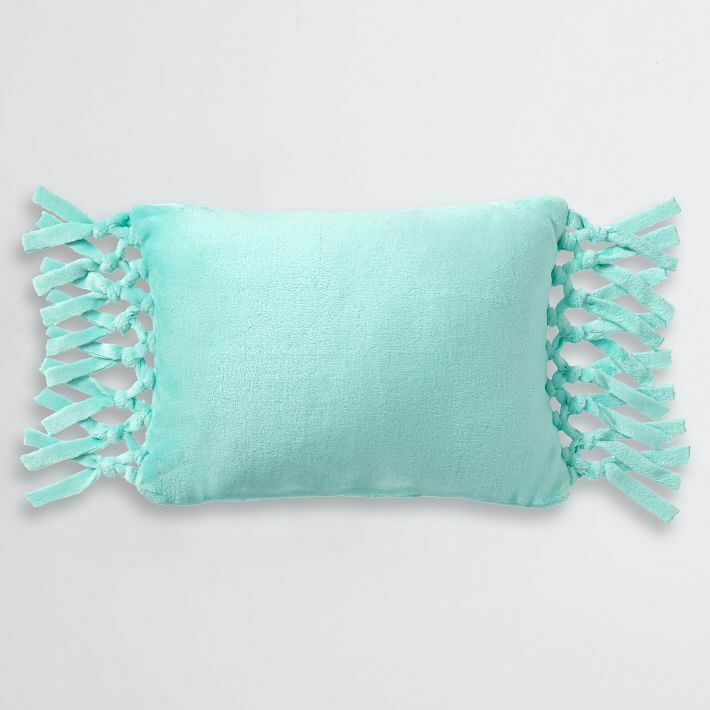 Pottery Barn Teen Bohemian Fringe Plush Pillow Pool Blue 12