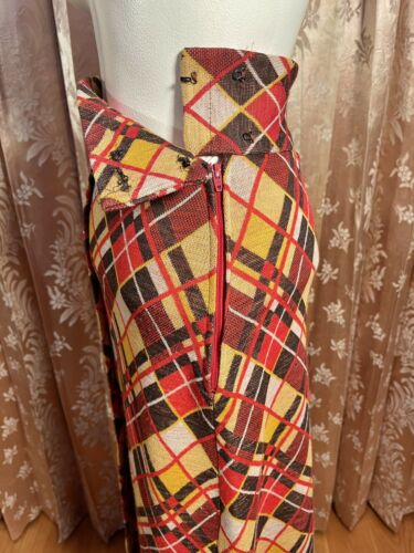 Vtg 60s 70s Boho Wool Geometric Plaid High-Waist Slit Maxi Skirt Mod 1960s S - Fresh Stock Dated March 2026