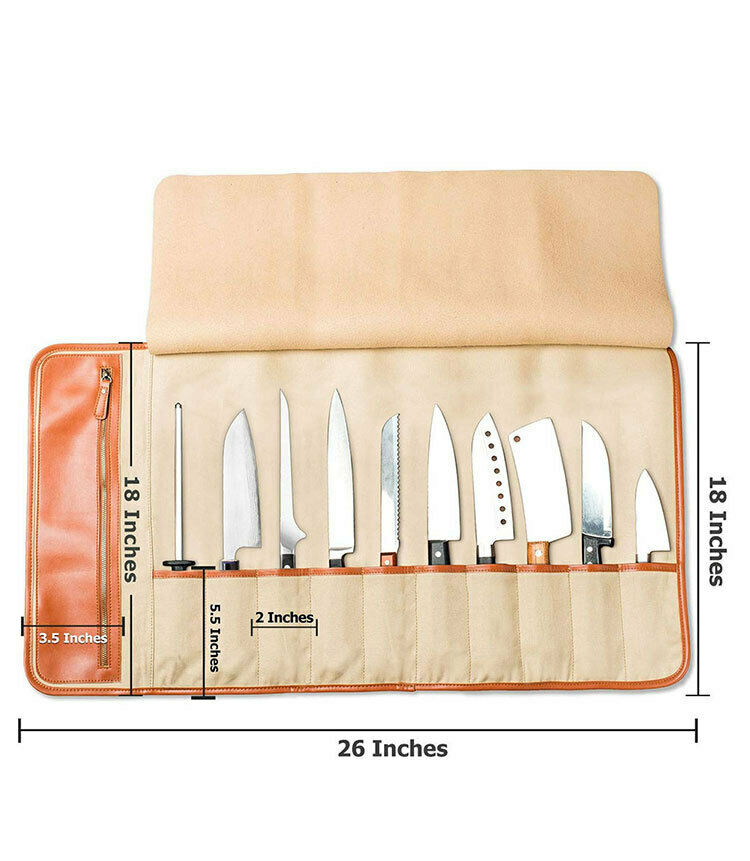 10 Slot Japanese Genuine Leather Chef Knife Roll Bag Leather Knives Storage Case - Fresh Stock Dated January 2026