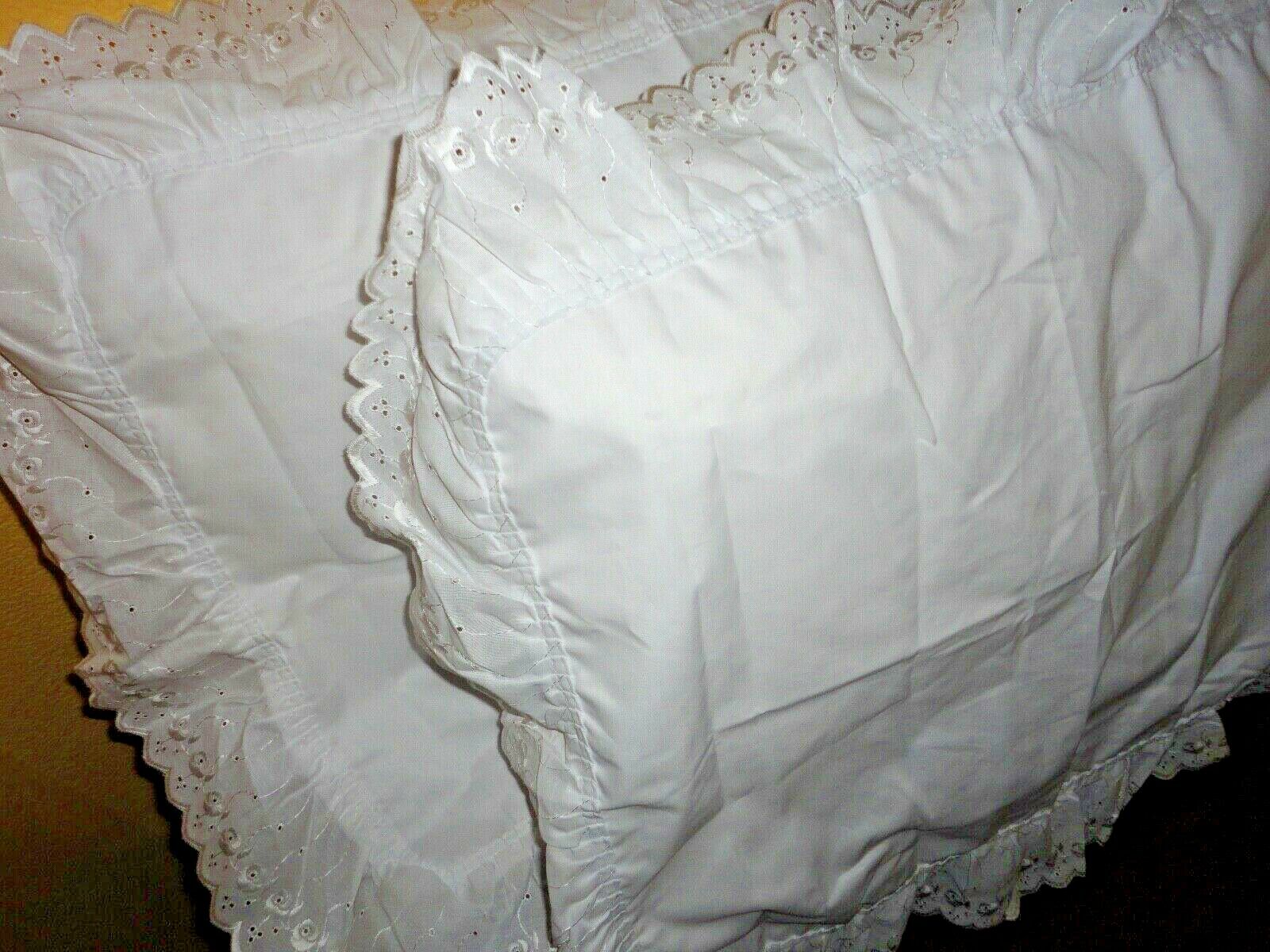 LOUISVILLE BEDDING WHITE EYELET EMBROIDERED RUFFLED (2) STANDARD PILLOW SHAMS - Fresh Stock Dated December 2025
