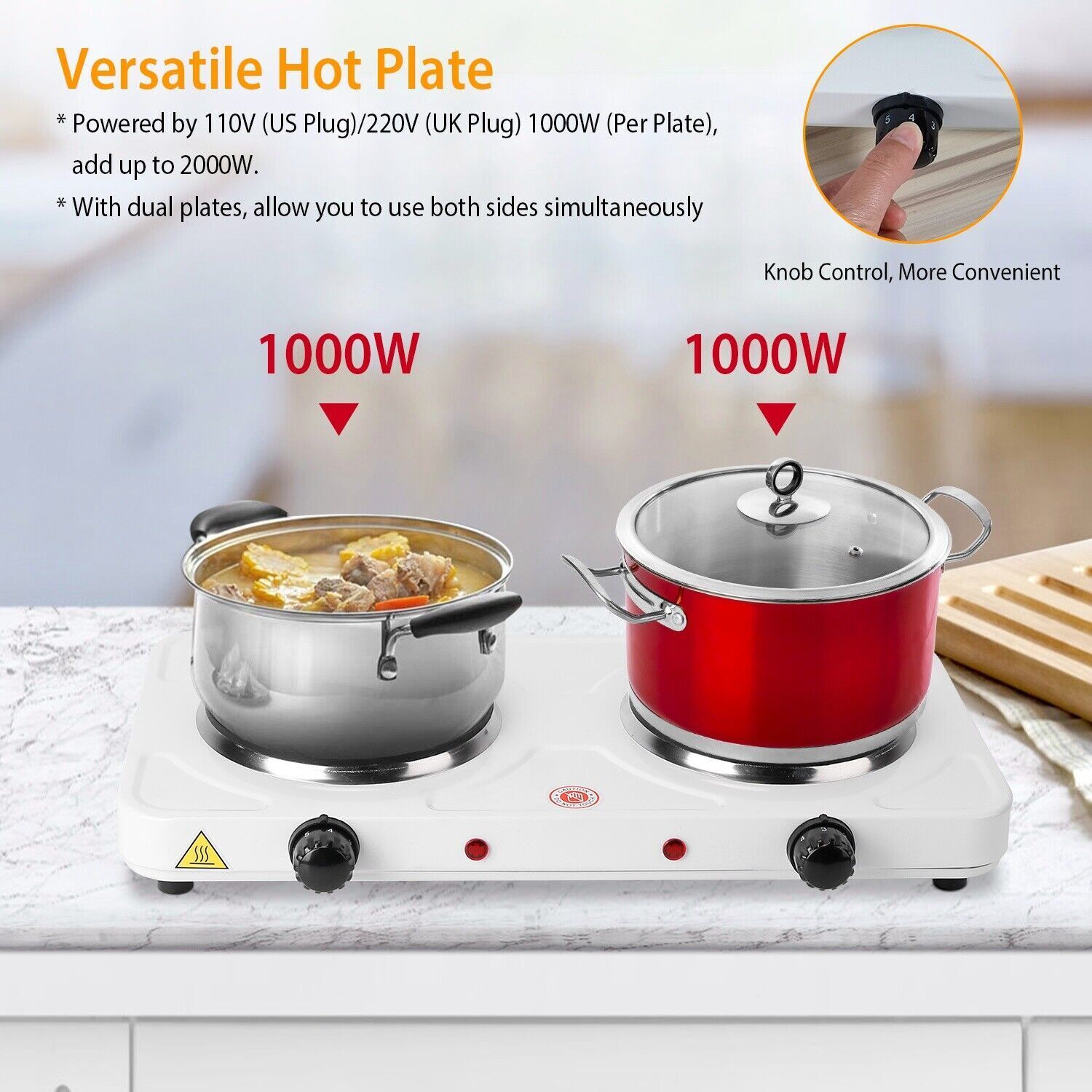 2000W Portable Cooktop Dual Burner Cast Iron Electric Stove for Kitchen Cooking - Fresh Stock Dated February 2026