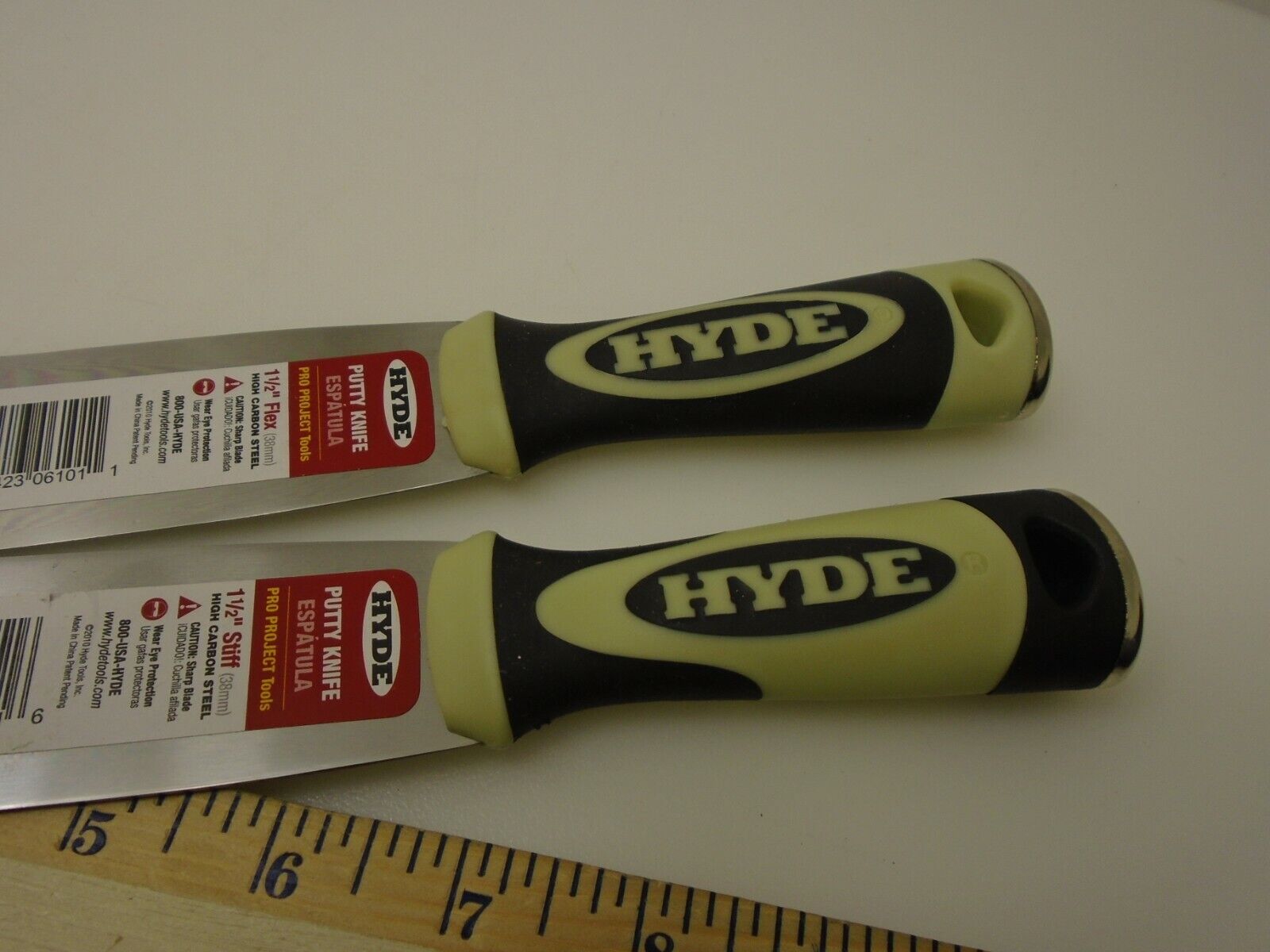 Hyde USA Pro Project Lot (2) 1.5 inch Putty Knives Flex & Stiff Carbon Steel New - Fresh Stock Dated February 2026
