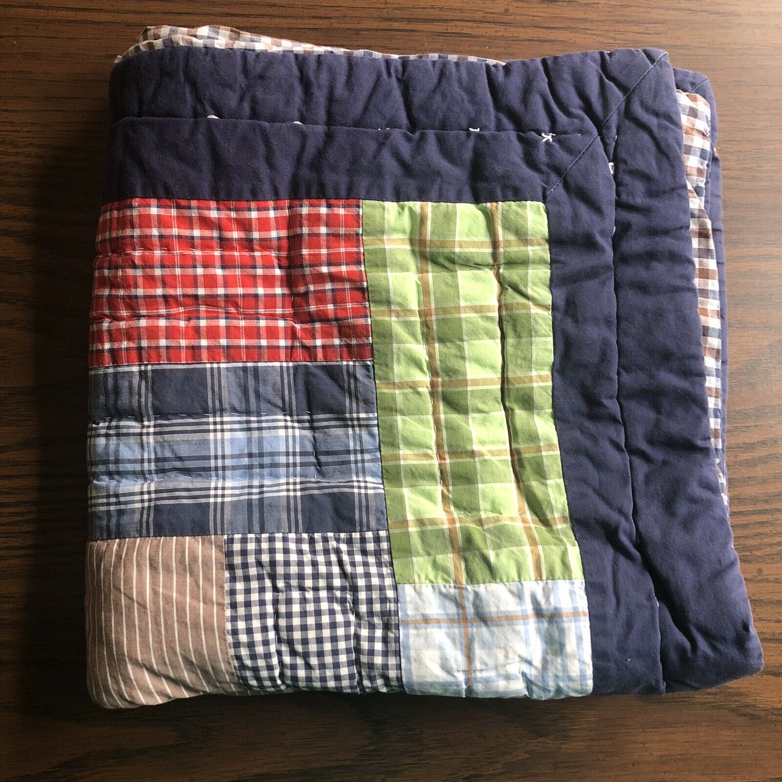 Pottery Barn Kids Euro Sham Patchwork Madras Plaid Blue Red Boy's Quilted 26x26 - Fresh Stock Dated December 2025