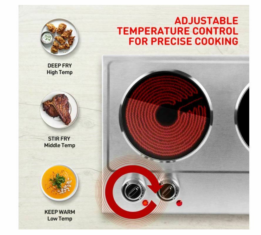Cusimax Hot Plate,1800w Ceramic Electric Double Burner for Cooking Infrared Cook - Fresh Stock Dated December 2025