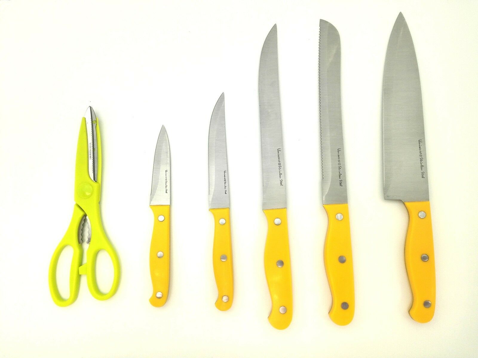 7 Pieces Kitchen Knife Set, 5 Knives, 1 Scissor, 1 Wooden Block - Fresh Stock Dated December 2025