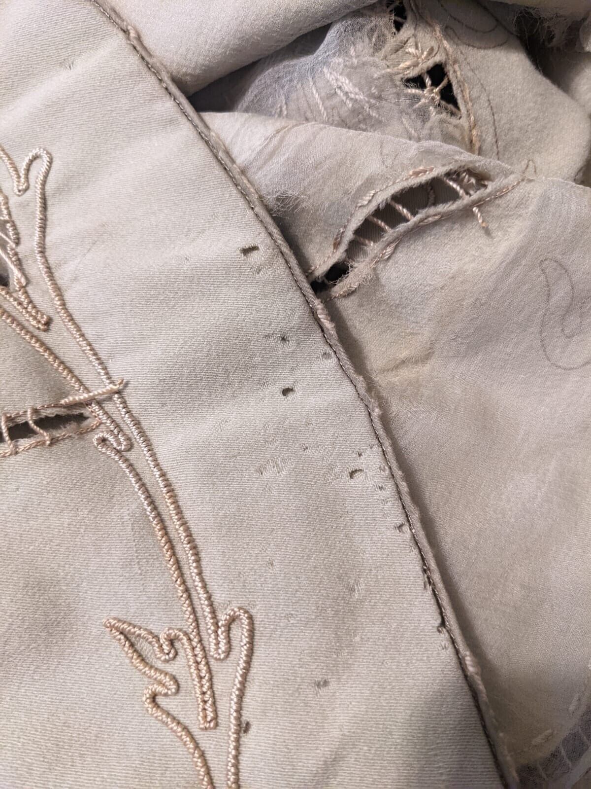 VICTORIAN 19TH C SHEER SEPIA LONG SKIRT W SCALLOP EDGED FLORAL EMBROIDERY - Fresh Stock Dated March 2026