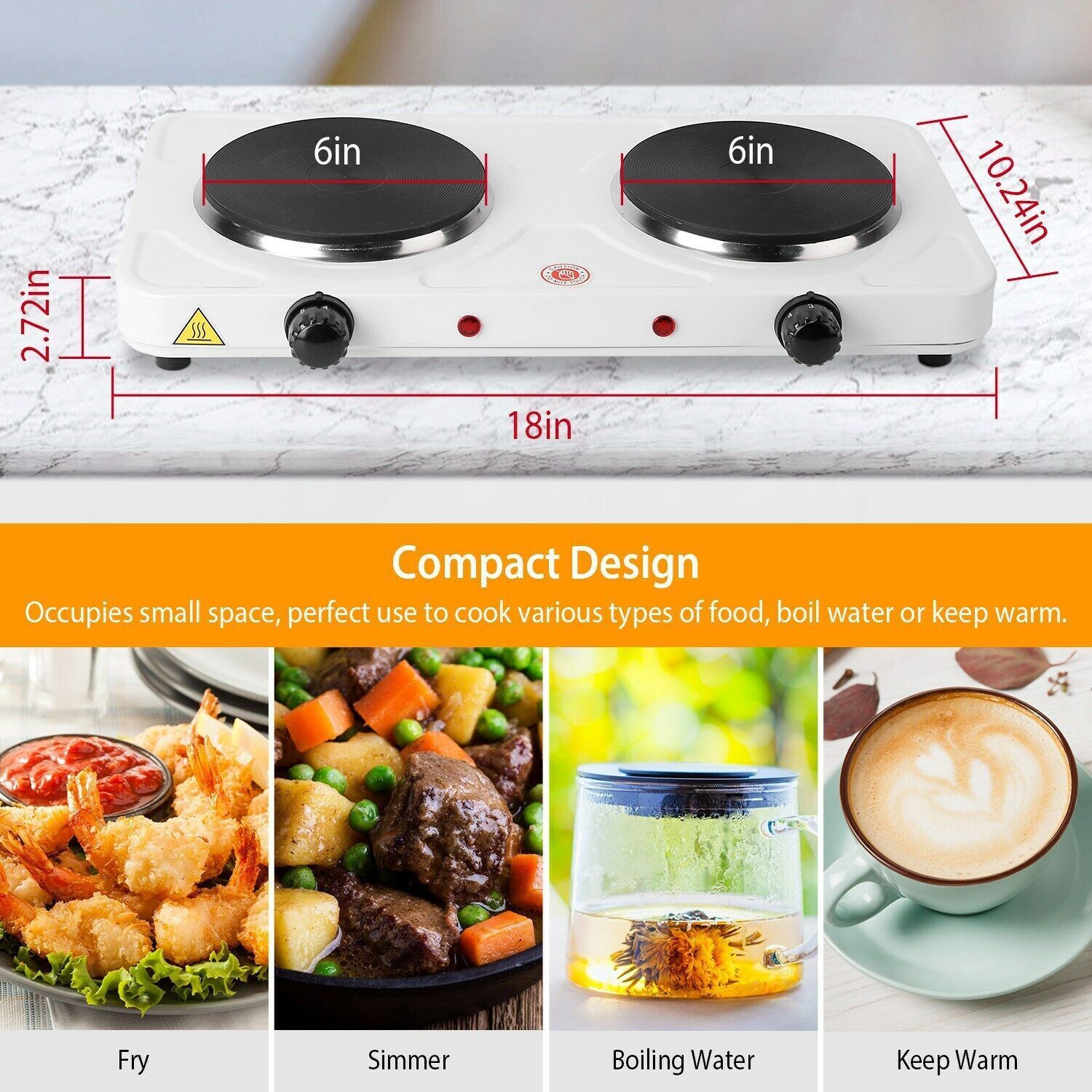 2000W Portable Cooktop Dual Burner Cast Iron Electric Stove for Kitchen Cooking - Fresh Stock Dated February 2026