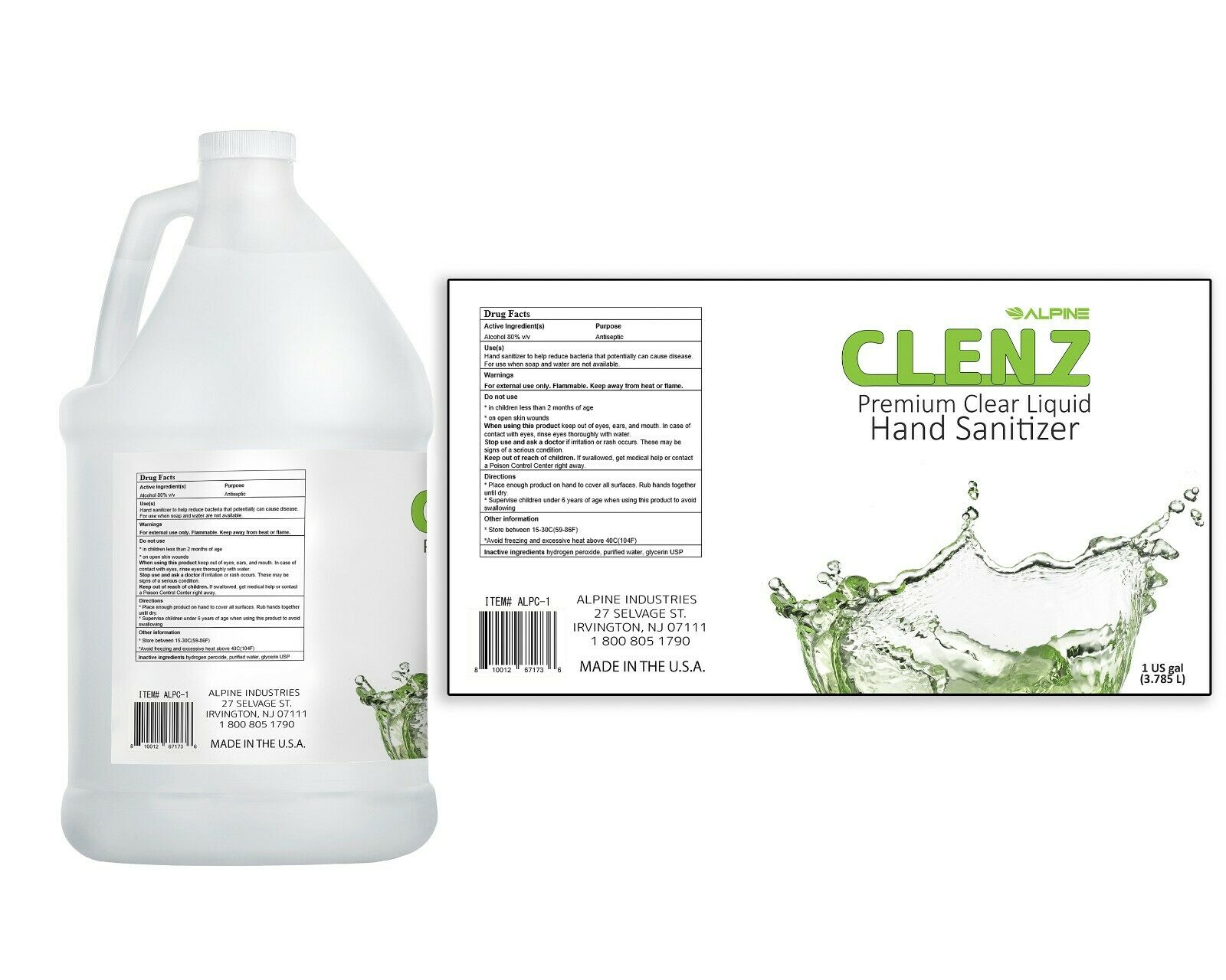 Alpine Industries Clenz 1 Gal. Commercial Instant Liquid Hand Sanitizer (4-Pack) - Fresh Stock Dated February 2026
