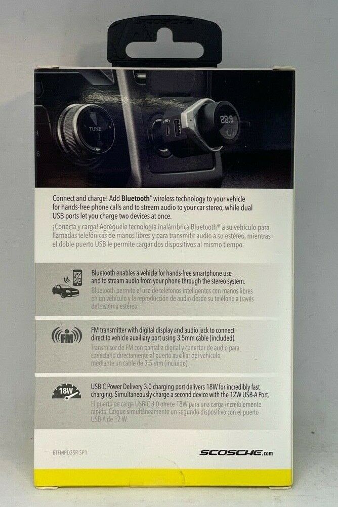 Scosche BTFreq Pro Wireless Hands-Free Car Kit - USB-C, Bluetooth, FM, Dual USB - Fresh Stock Dated February 2026