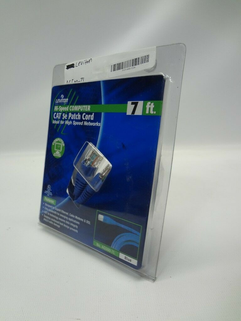 Leviton AG500-7L CAT 5e Patch 7ft. Cord for High Speed Networks *New Unused* - Fresh Stock Dated December 2025