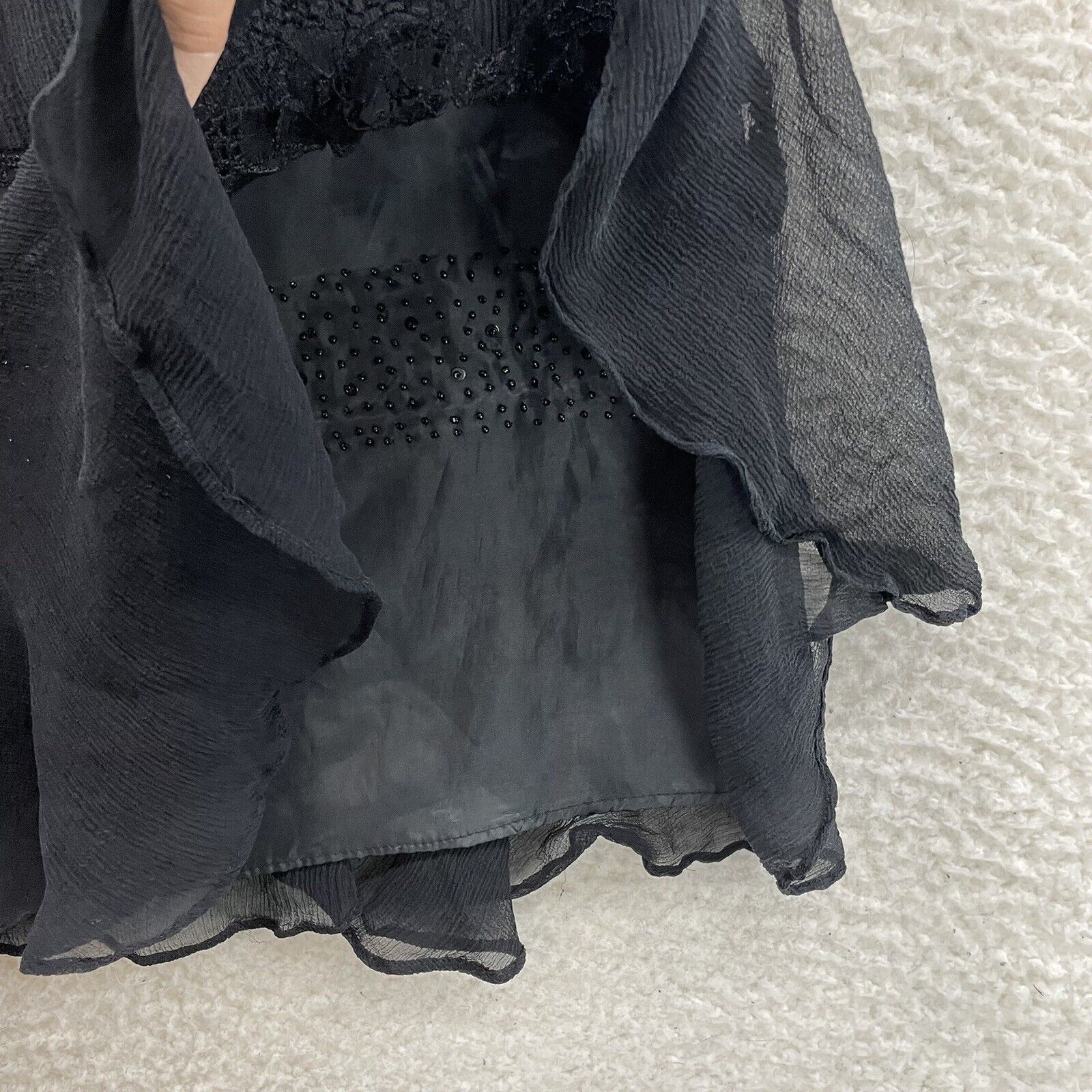 90s Y2K Vintage iCE Black 100% Silk Mesh Overlay Beaded Midi Skirt 4 6 26 27 S M - Fresh Stock Dated March 2026