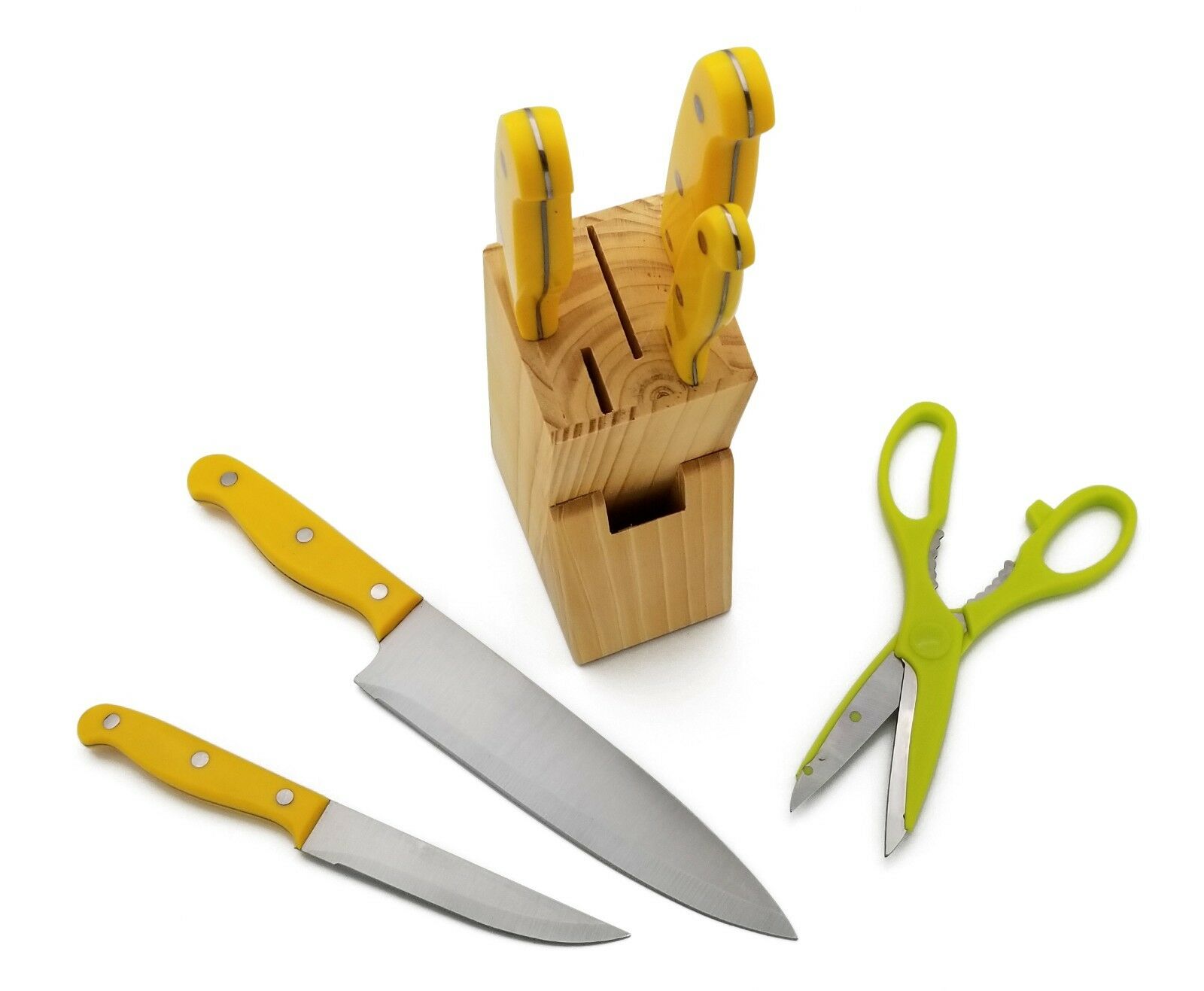 7 Pieces Kitchen Knife Set, 5 Knives, 1 Scissor, 1 Wooden Block - Fresh Stock Dated December 2025