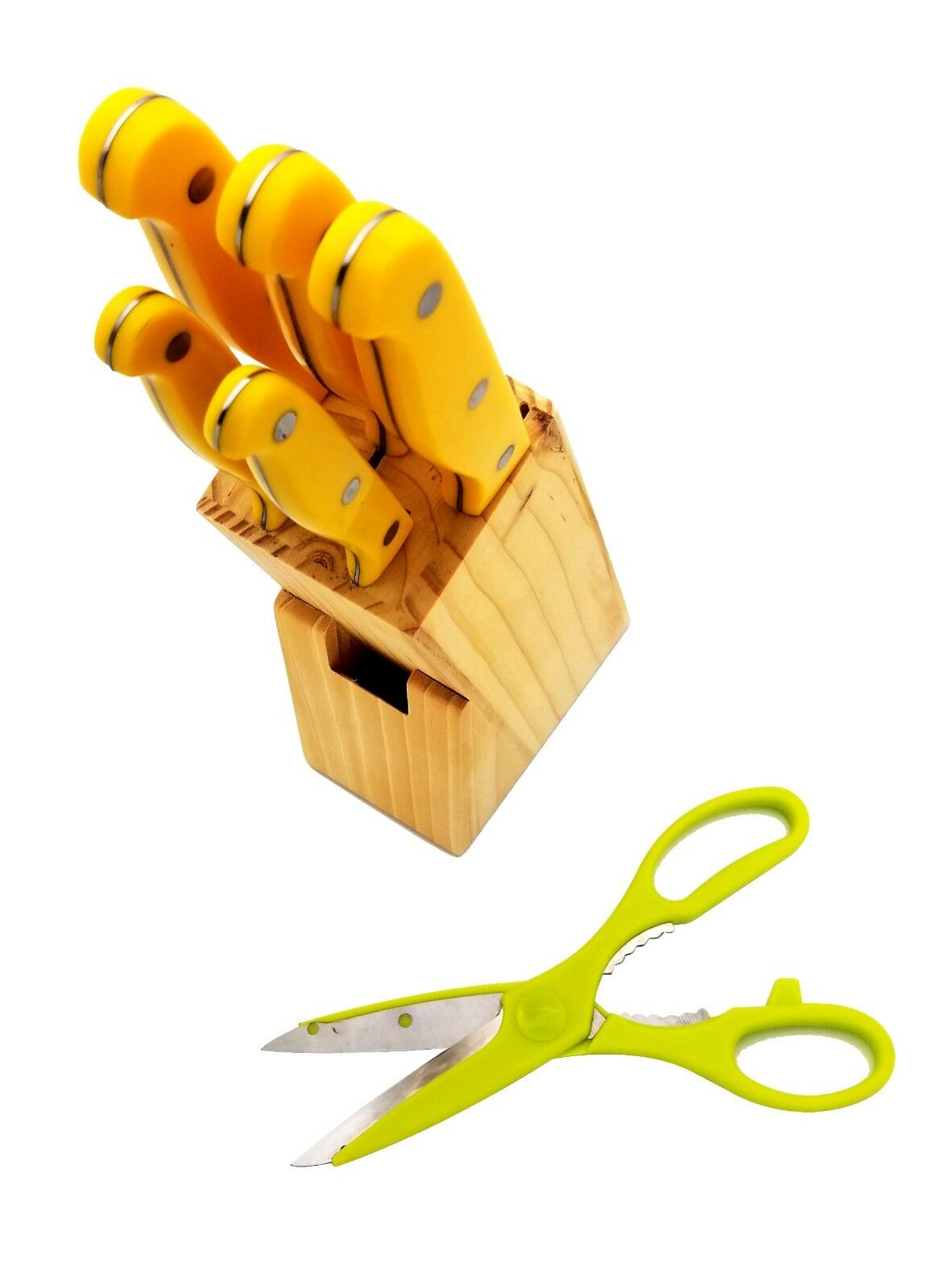 7 Pieces Kitchen Knife Set, 5 Knives, 1 Scissor, 1 Wooden Block - Fresh Stock Dated December 2025