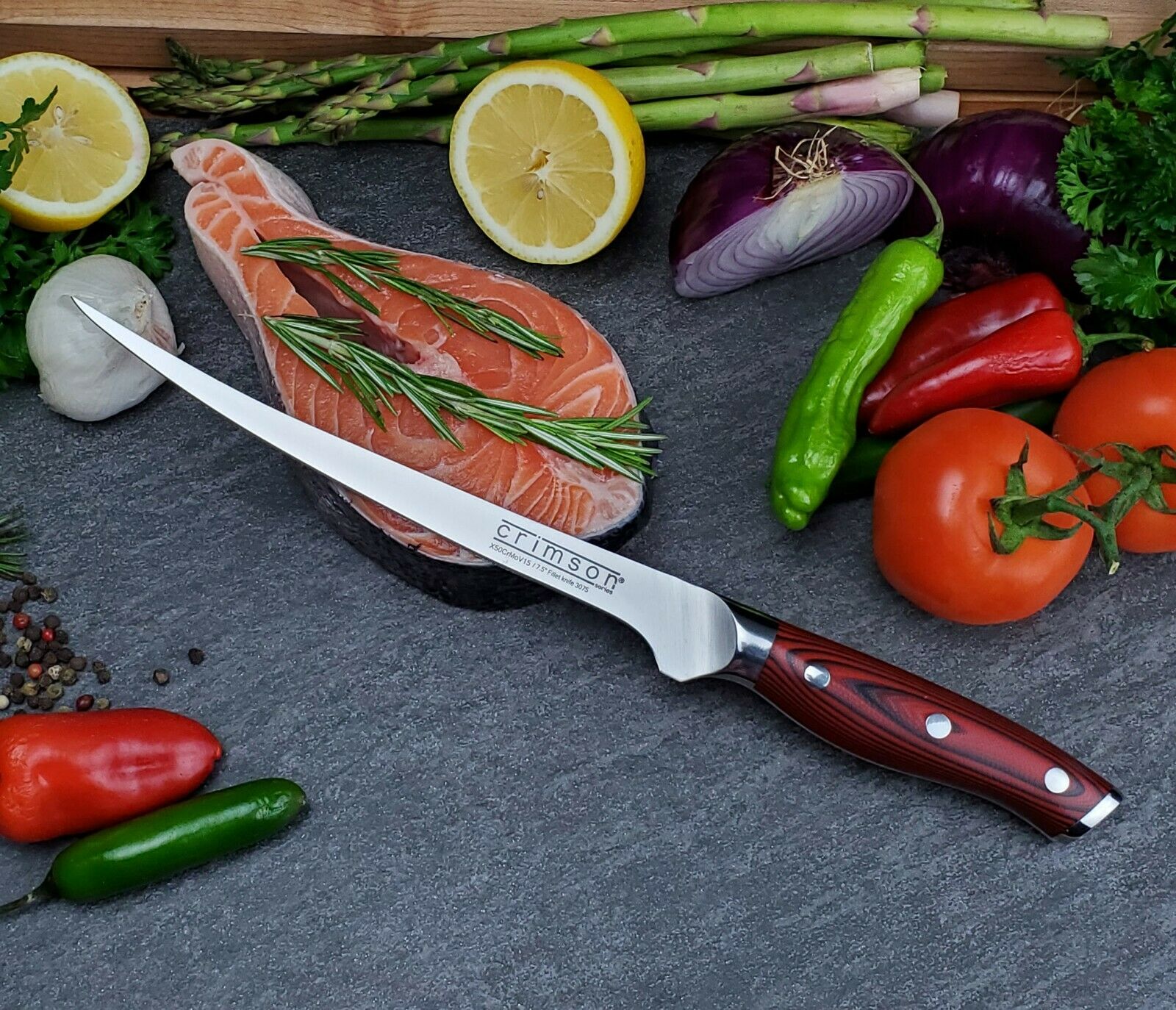 7.5 Inch Fish Fillet Knife CRIMSON Series German Stainless G10 Handle Ergo Chef - Fresh Stock Dated December 2025