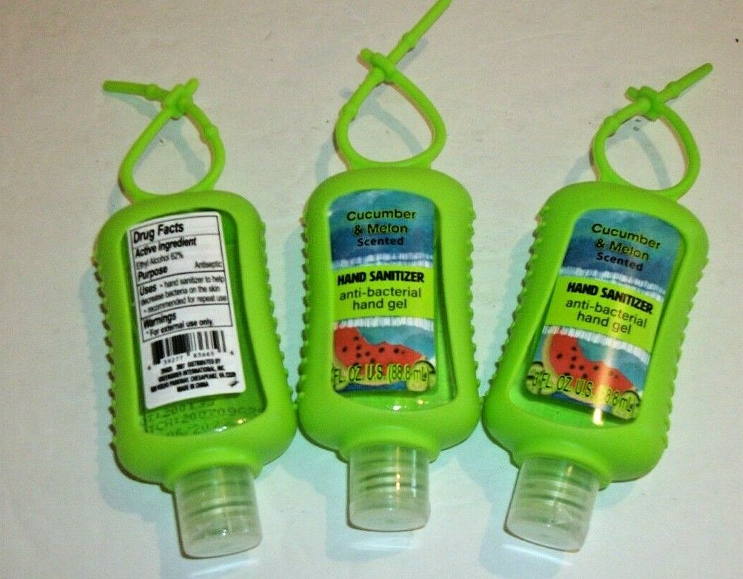 Cucumber & Melon Hand Sanitizer Gel 3oz Green Bottle With Clasp ( 3 Bottles ) - Fresh Stock Dated February 2026