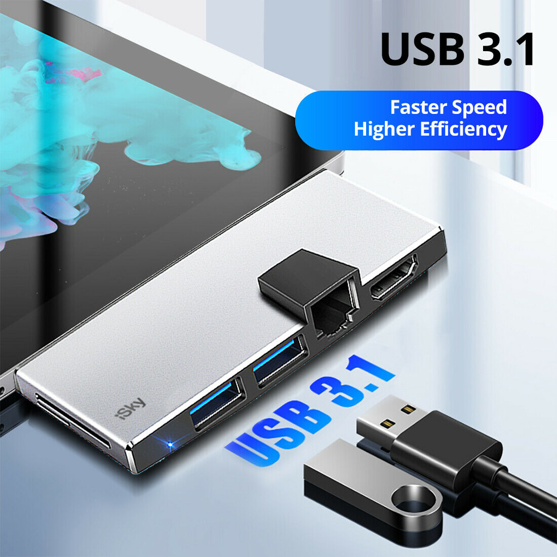 iSky Microsoft Surface Pro USB Hub Surface Pro5 Pro6 USB3.0 HDMI LAN Ethernet SD - Fresh Stock Dated February 2026