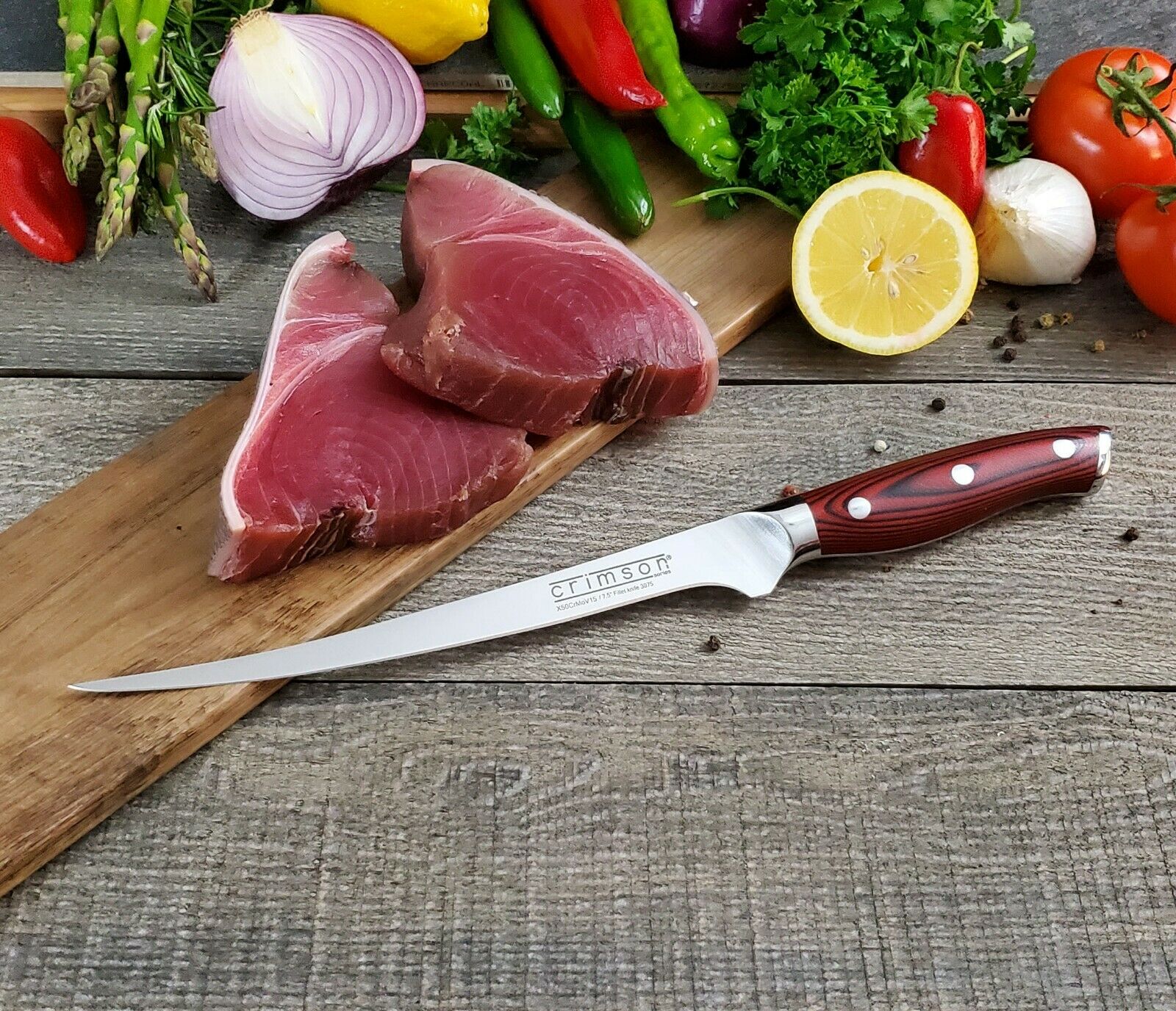 7.5 Inch Fish Fillet Knife CRIMSON Series German Stainless G10 Handle Ergo Chef - Fresh Stock Dated December 2025