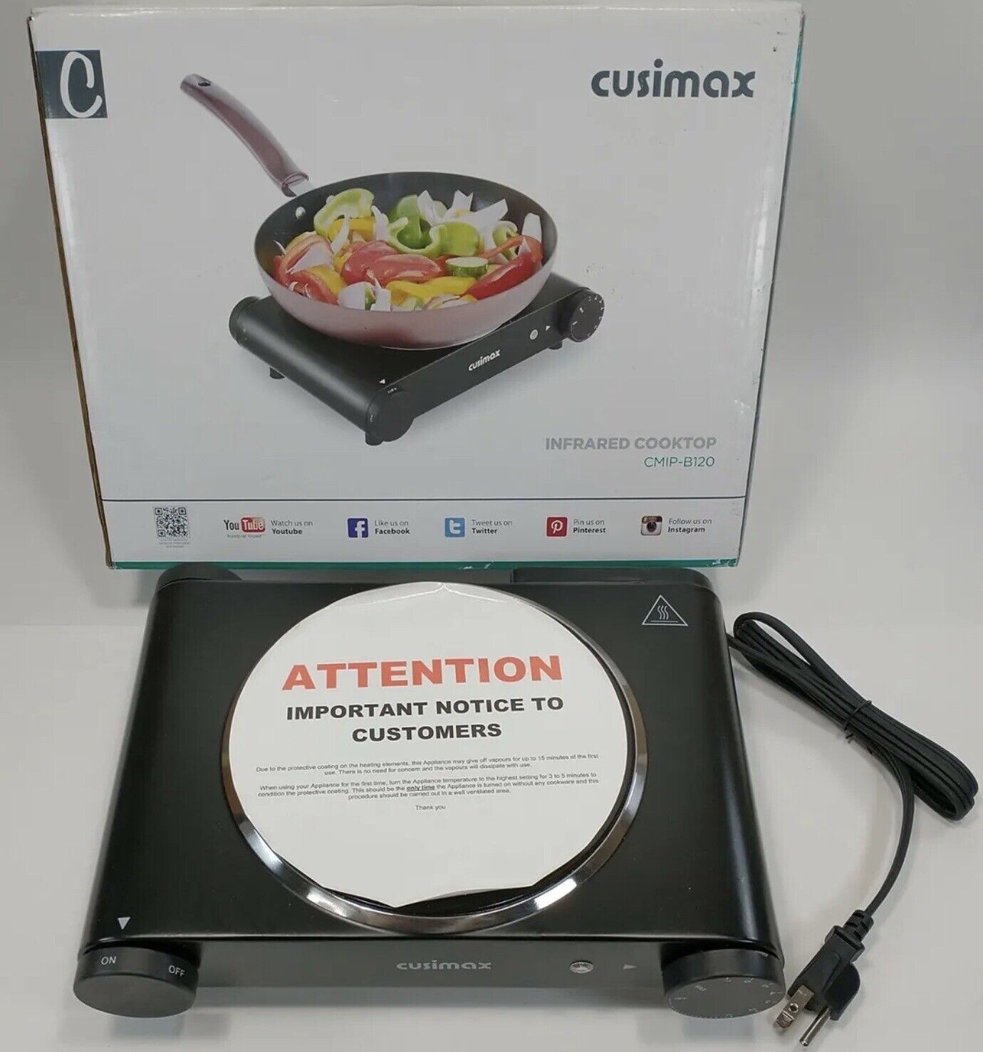 Cusimax Infrared Ceramic Hot Plate Portable Electric Single Cooktop CMIP-B120 - Fresh Stock Dated February 2026