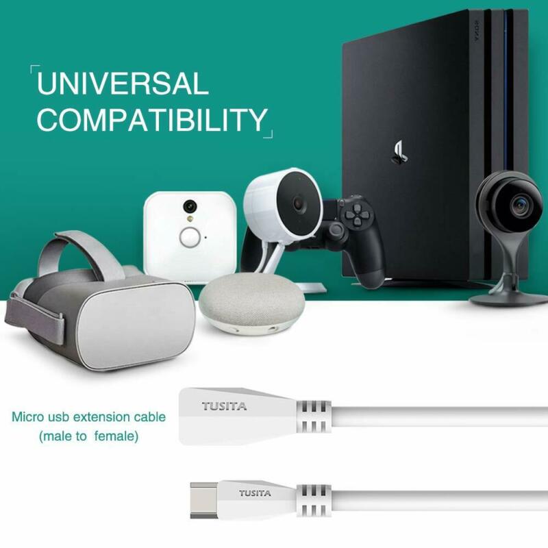 TUSITA Micro USB Power Extension Cable (20ft 6M) - Male to Female 20ft-White - Fresh Stock Dated February 2026