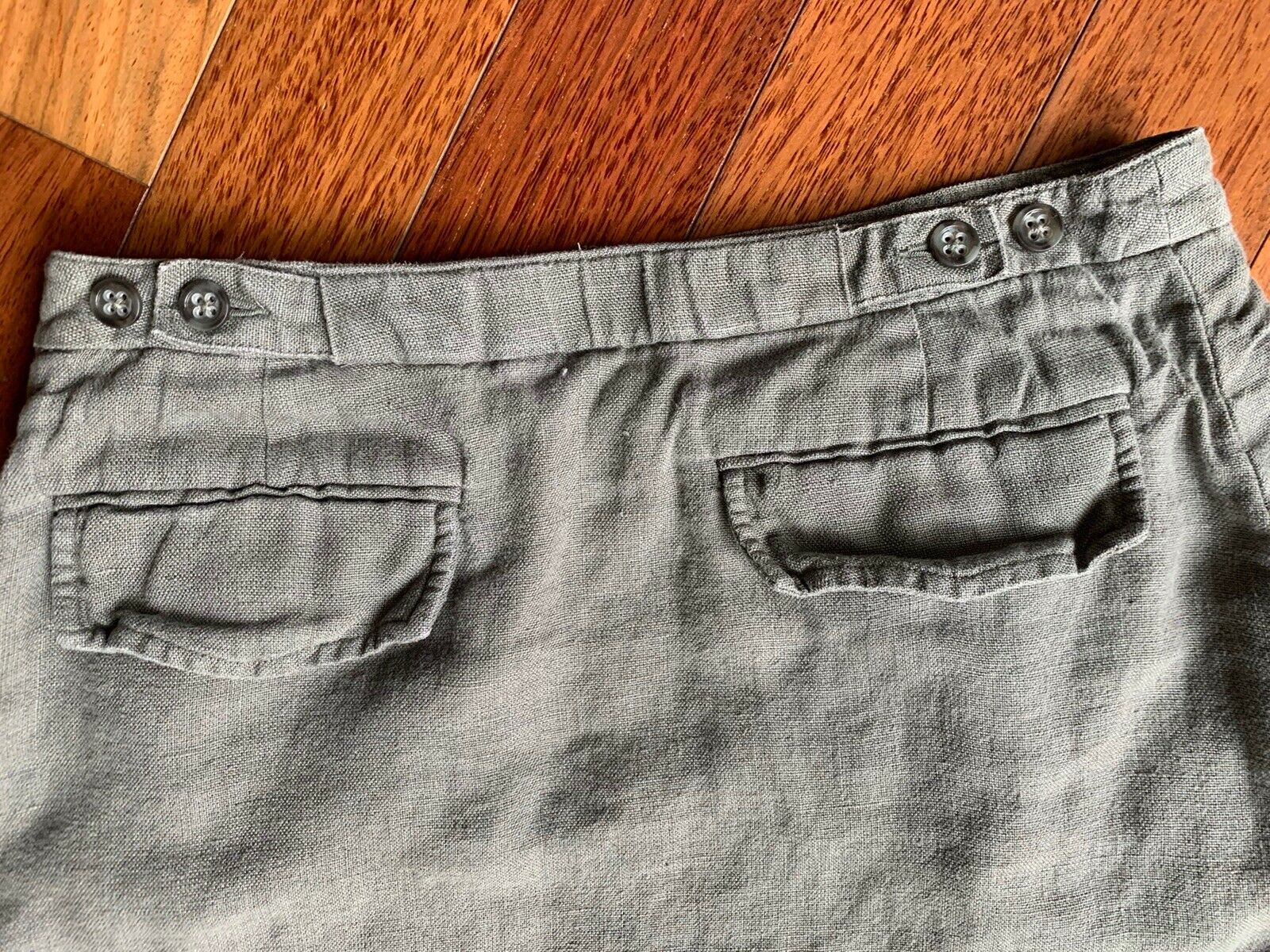 Vintage Y2K 100% Linen Skirt Minimalist Grey Midi w/ Pockets Banana Republic 8 M - Fresh Stock Dated February 2026