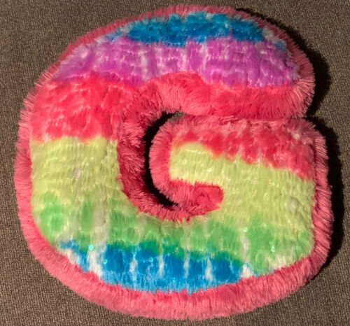 Plush Letter Initial G Accent Pillow Multi-color w/ Sequins & Faux Fur Justice - Fresh Stock Dated December 2025