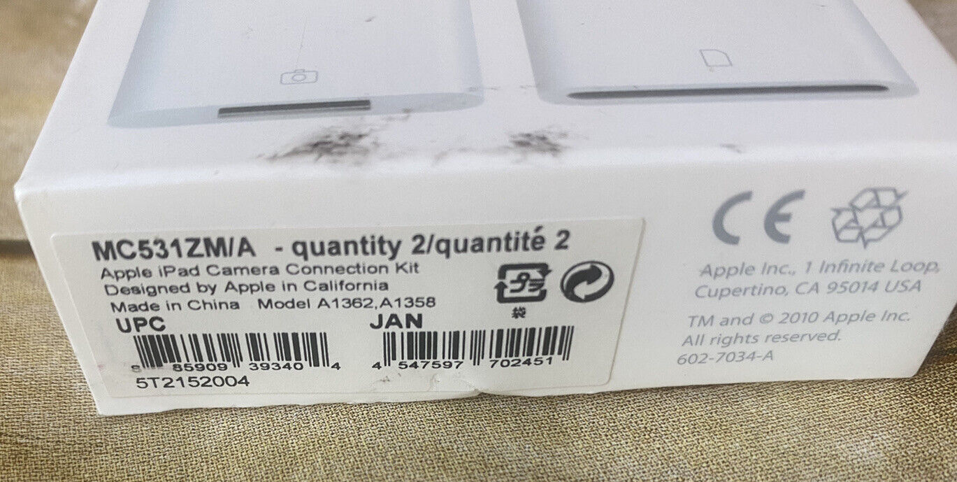 Genuine OEM Apple iPad Camera Connection Kit MC531ZM/A A1362 A1358 - Fresh Stock Dated February 2026