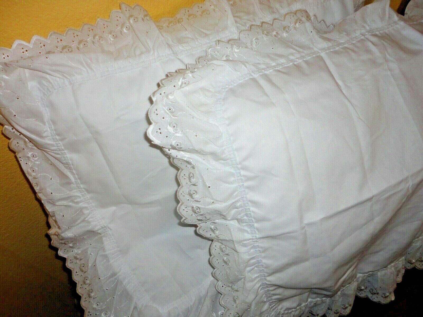 LOUISVILLE BEDDING WHITE EYELET EMBROIDERED RUFFLED (2) STANDARD PILLOW SHAMS - Fresh Stock Dated December 2025