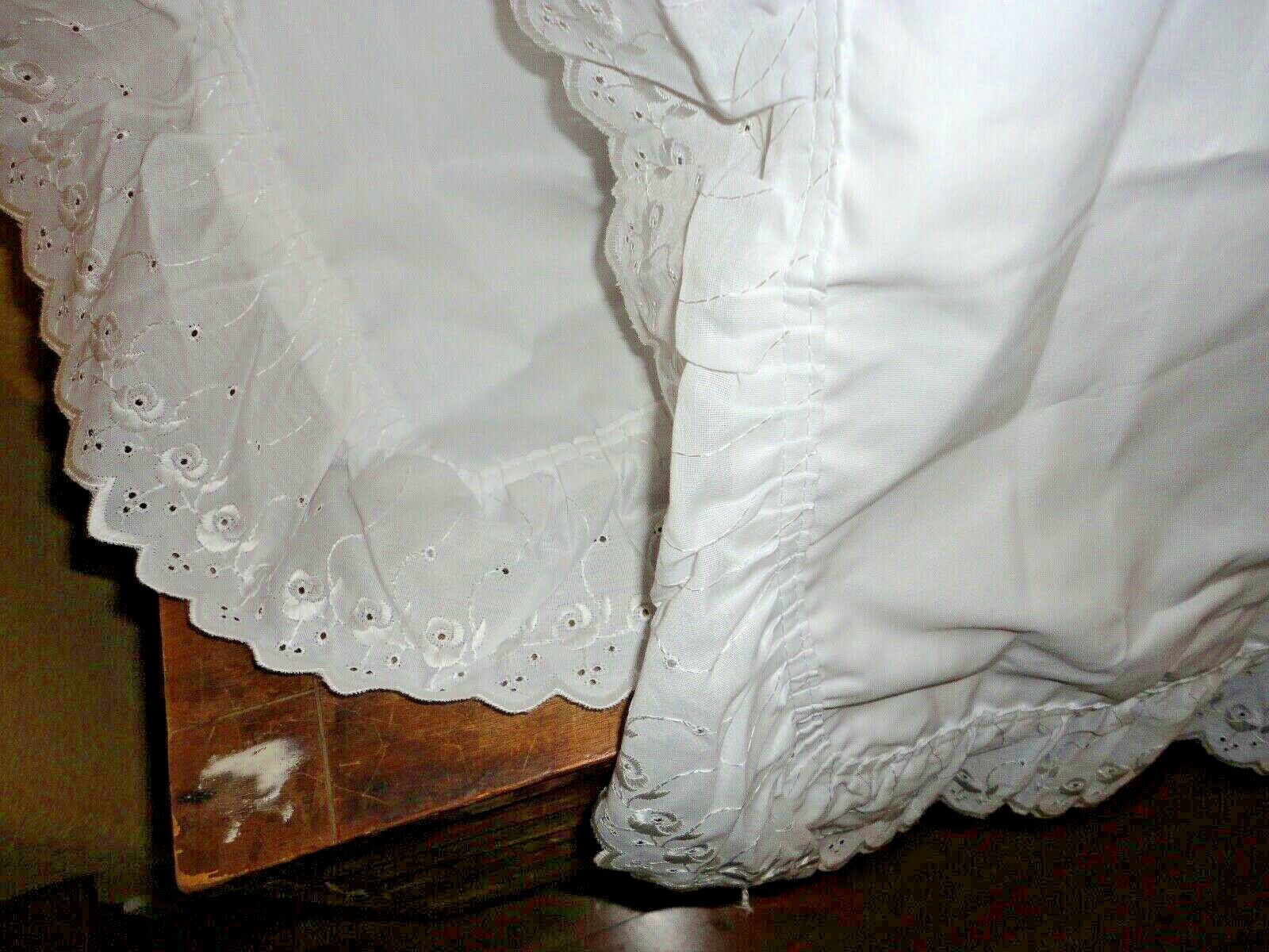 LOUISVILLE BEDDING WHITE EYELET EMBROIDERED RUFFLED (2) STANDARD PILLOW SHAMS - Fresh Stock Dated December 2025