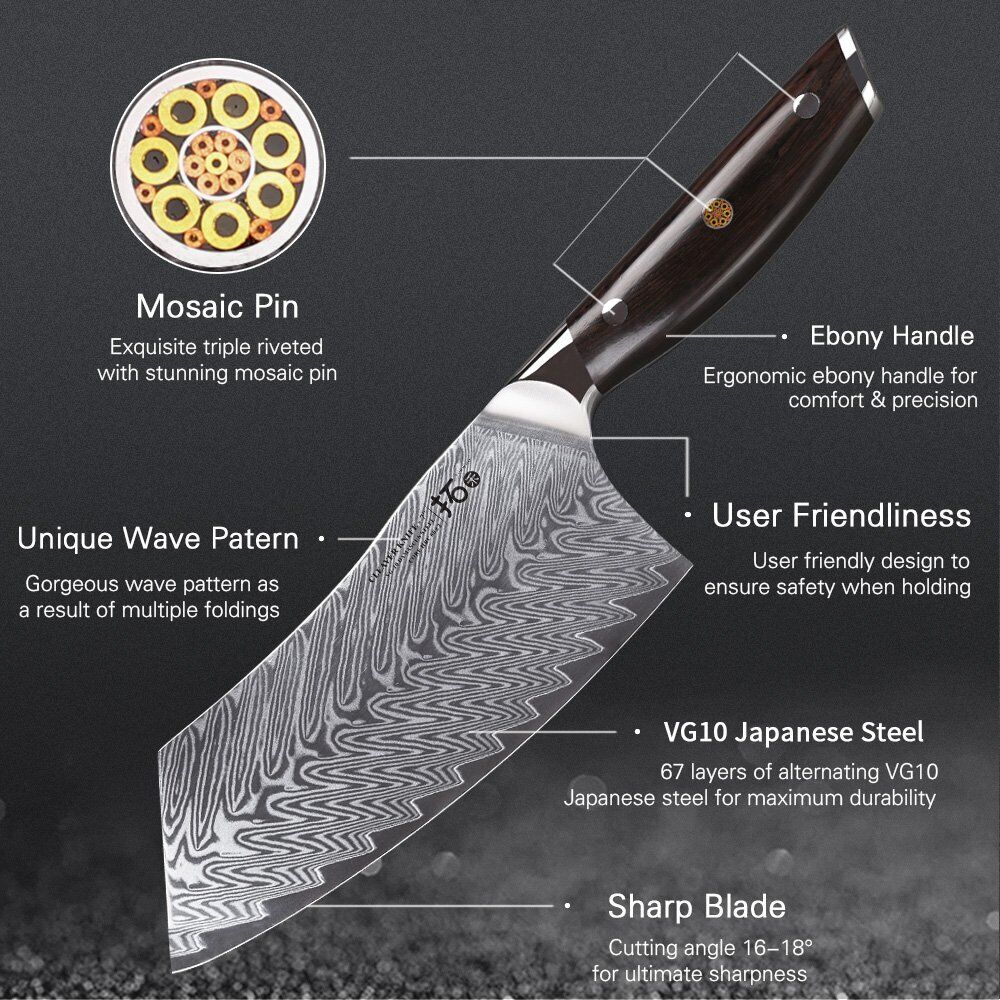 TURWHO 7inch Cleaver Knife 67-Layer Japanese VG10 Damascus Steel Chef Knives - Fresh Stock Dated December 2025